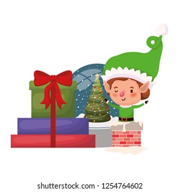 elf with gift box and crystal ball