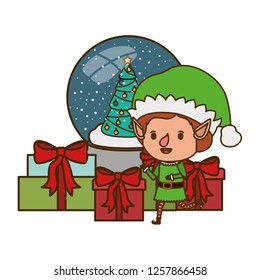 elf with gift box and crystal ball