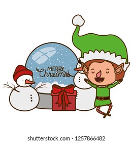 elf with gift box and crystal ball