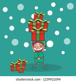 Elf with gifts, Merry Christmas and happy new year