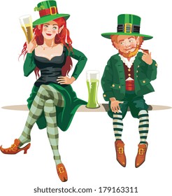 elf girl and leprechaun drinking beer