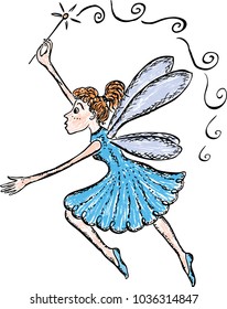 Elf girl with a magic wand is flying