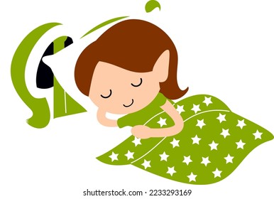 Elf Girl sleeping on Christmas Eve Cute cartoon holiday elves vector illustration