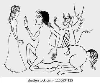 Elf girl talking with centaur