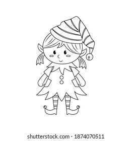 Elf girl vector illustration cartoon isolated coloring page. Cute christmas vector cartoon.