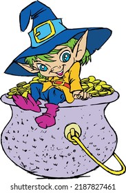 Elf gold pot magic mythology wizard boy gold witch craft