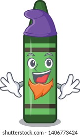 Elf green crayon above character wooden table