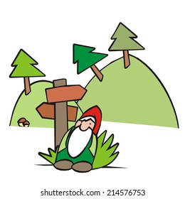 elf and guidepost, vector icon