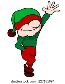 Elf With Hand Up - Colored Cartoon Illustration, Vector