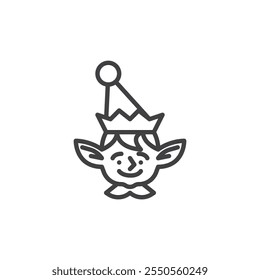 Elfo con icono de línea de sombrero. signo de estilo lineal para concepto móvil y Diseño web. Icono de Vector de contorno de elfo de Navidad. Símbolo, ilustración del logotipo. Gráficos de Vector