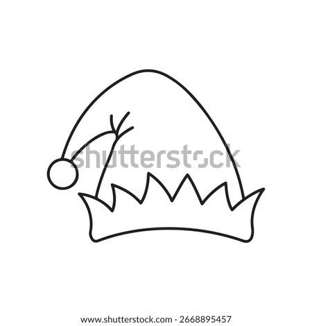Elf hat outline silhouette vector flat illustration on white background.