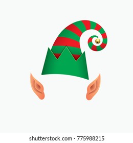 Elf Hat, Santa Claus Helper With Elf Ears - Isolated Vector Illustration