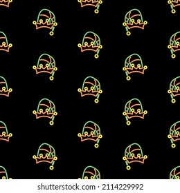 elf hat seamless pattern, bright vector illustration on black background.