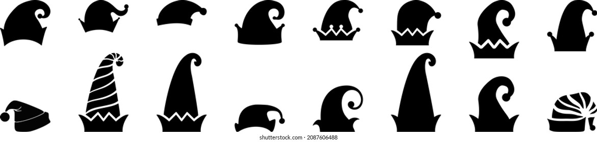 Elf Hat Silhouettes Set,Christmas Elf Vectors 