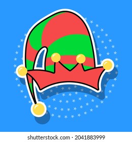Elf hat sticker isolated object, vector illustration.