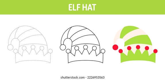 Hoja de trabajo de seguimiento y coloreado de Elf Hat para niños