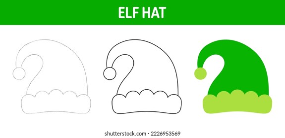 Hoja de trabajo de seguimiento y coloreado de Elf Hat para niños