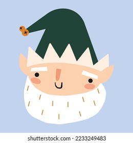 elf head vector illustration for kids room decor, posters, prints.  isolated christmas elf