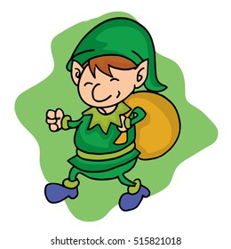 Elf helper with gift bag cartoon