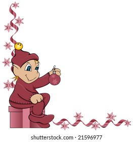 Elf holding a Christmas ornament, vector.