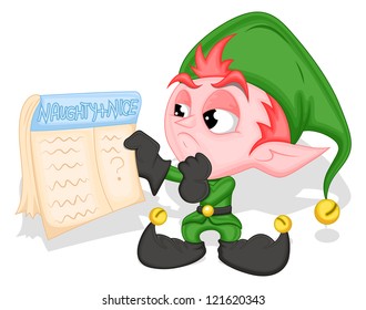 Elf Holding Naughty and Nice List - Christmas Vector Illustration