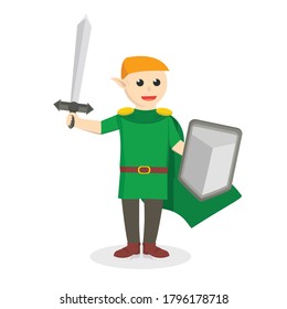 Elf Holding Sword And Shield design character on white background