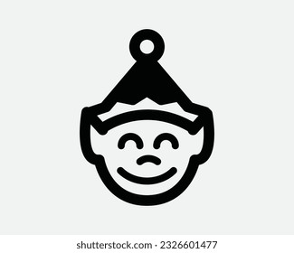 Elf Icon Christmas Character Winter Holiday Season Happy Smile Cartoon Festive Merry Santa Black White Graphic Clipart Artwork Symbol Sign Vector EPS