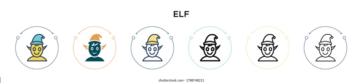 Elf icon in filled, thin line, outline and stroke style. Vector illustration of two colored and black elf vector icons designs can be used for mobile, ui, web
