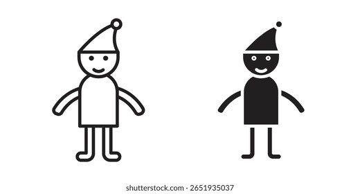 Elf icon. Flat and stroke versions. Graphic elements.
