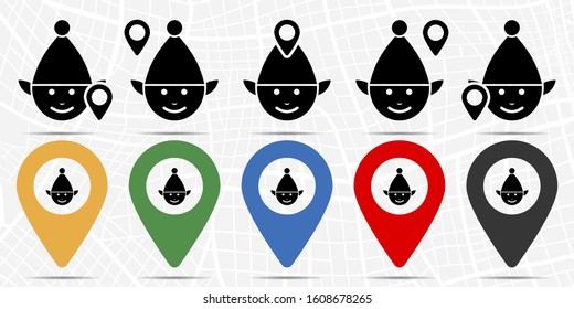 Elf icon in location set. Simple glyph, flat illustration element of christmas theme icons