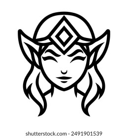 Elf icon or modern line symbol. Vector line art and icon design with bold outline. Black and white Pixel Perfect minimalistic symbol isolated white background. Silhouette simple thin sign