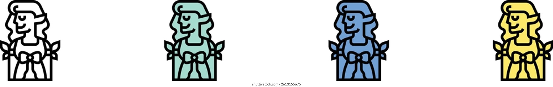 elf icon. Outline, Green, Blue and Yellow Style Design Isolated On White Background