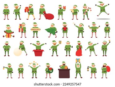 Elf icons set cartoon vector. Santa elves. Kid dwarf