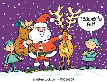 Elf is jealous Santa's Reindeer