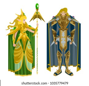 elf knight warrior standing and wizard
