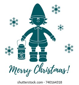 Elf with a lantern and snowflakes. New Year and Christmas symbols.