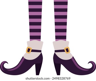 Elf legs in fantasy woman shoes and cartoon socks isolated on white background