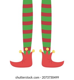 Elf legs santa claus helper new year holiday. Vector illustration isolated on white background.