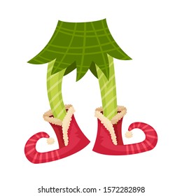 Elf Legs in Striped Patterned Stockings and Funny Shoes With Jingle Bell Vector Item