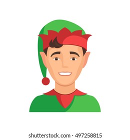 Elf little helper of Santa Claus. Happy child in a festive costume. Concept Christmas icon avatars. Vector illustration isolated on white background for web design for website or print