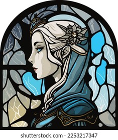 Elf maiden with silver hair, blue tones