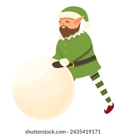 Elf make big snow ball icon cartoon vector. Holiday winter fun. Magic gift for xmas