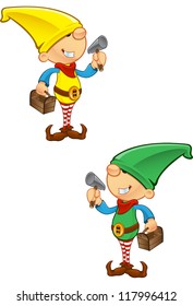 Elf Mascot - Hammer And Toolbox
