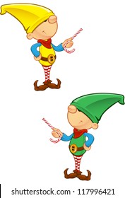 Elf Mascot - Pointing Wtih Candy