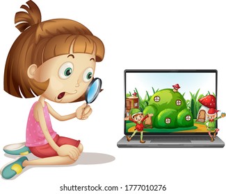 Elf on laptop background illustration