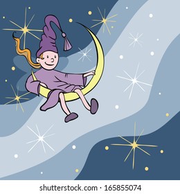 elf on the moon. Vector illustration for children