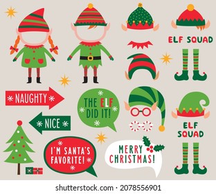 Elf Party, Christmas Vector Photo Booth Props