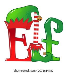 Elf - phrase for Christmas baby or kid clothes or ugly sweaters. Hand drawn lettering for Xmas greetings cards, invitations. Good for t-shirt, mug, gift, printing press. Santa's Little Helper.