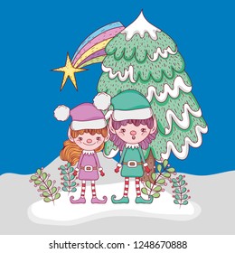 elf with pine tree and branches leaves