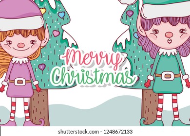 elf with pine tree to celebrate merry chritsmas